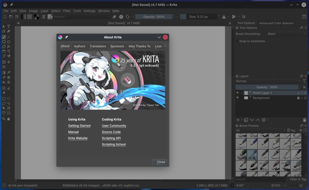 Krita 5.2.9 digital painting app.