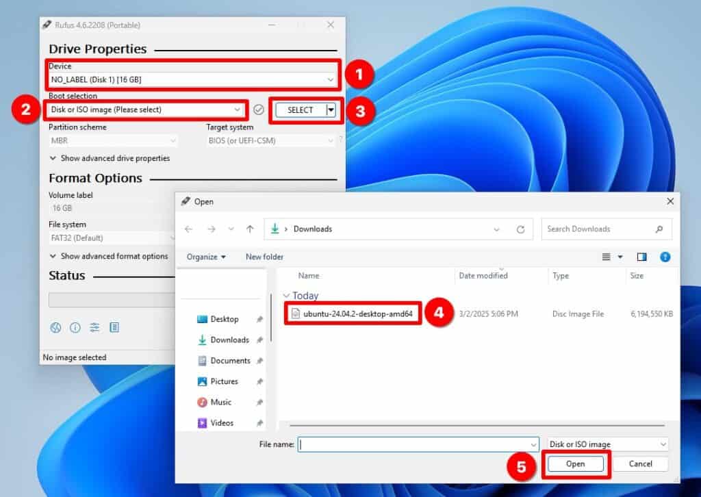 Write a Linux ISO to a USB drive on Windows.