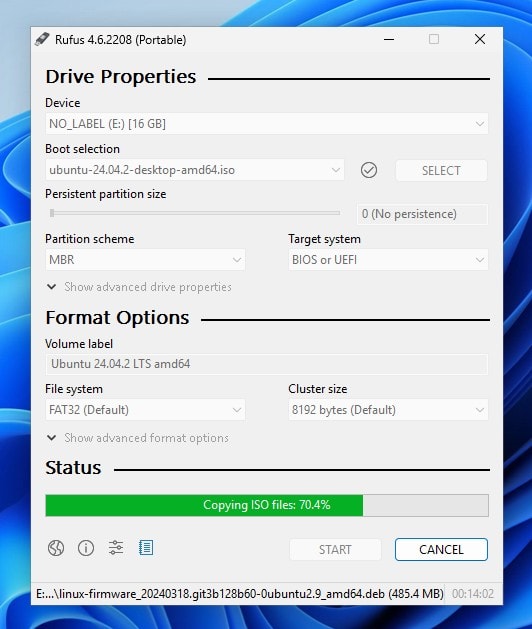 Creating a Linux bootable USB drive.