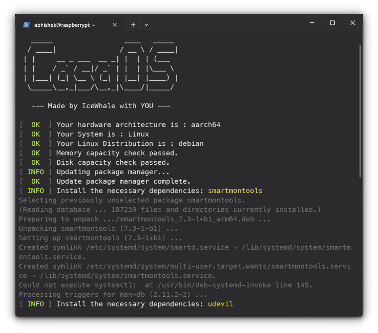 screenshot of casaos terminal installation